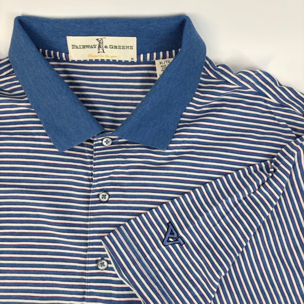 Fairway & Greene Mens XL Blue‎ Striped Mercerized Cotton Short Sleeve Golf Polo